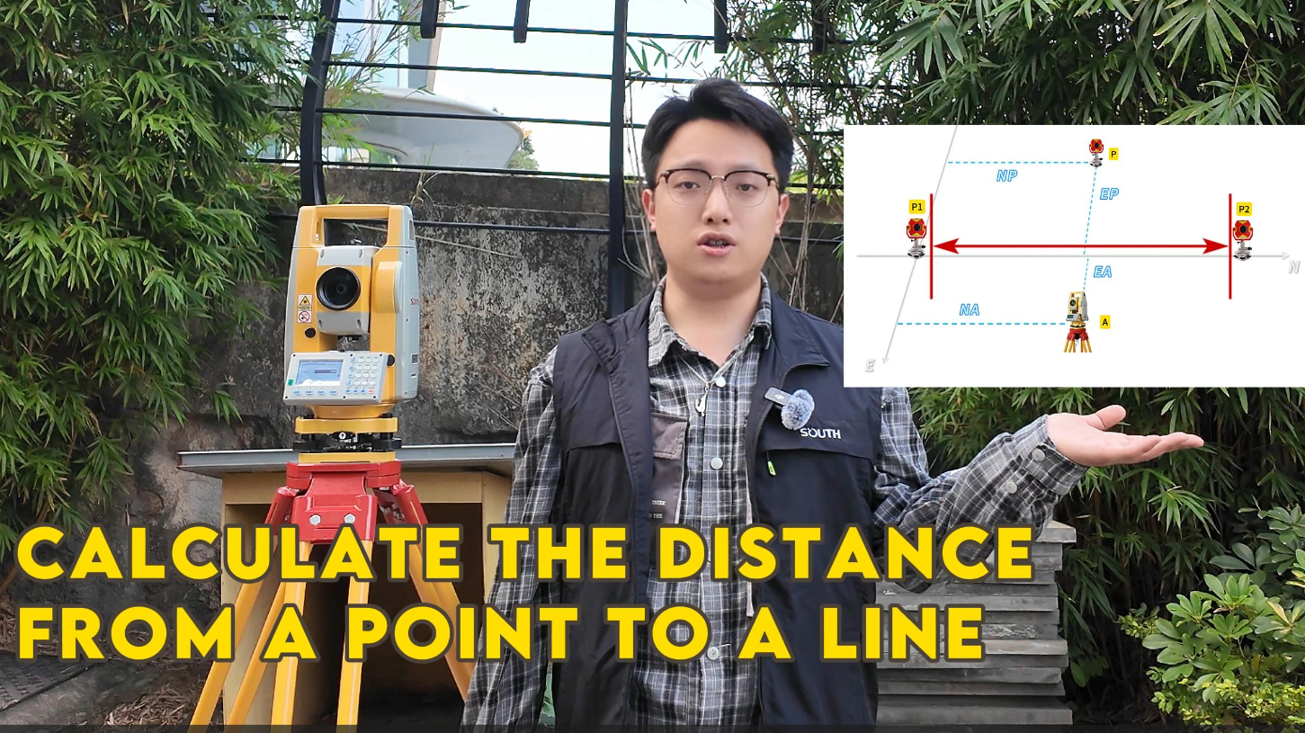 How to calculate the distance from a point to a line using SOUTH N6+ total station